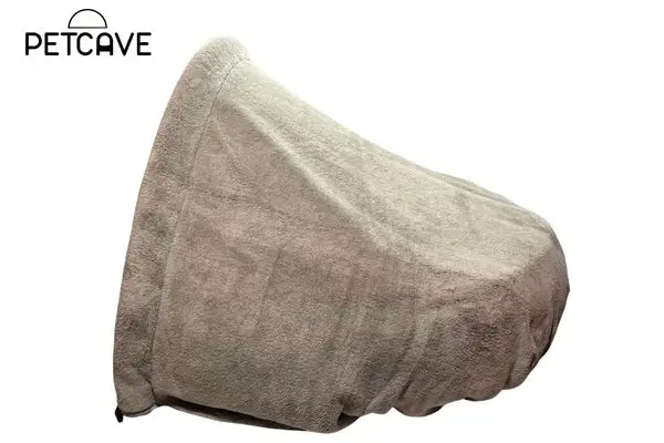 pet cave grey pet bed cover and frame, rside view