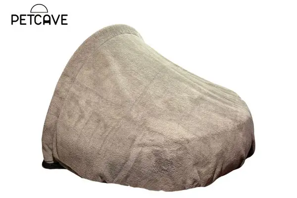 pet cave grey pet bed cover and frame, rear side view