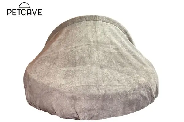 pet cave grey pet bed cover and frame, rear view